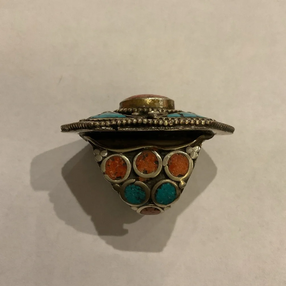 Vintage Mens Sterling Silver Large Southwestern Turquoise Ring Jewelry Y2K Heavy